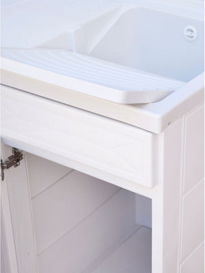 Mobile porta lavatrice con lavatoio, resina bianco, vasca dx 107x60x92cm Iscata