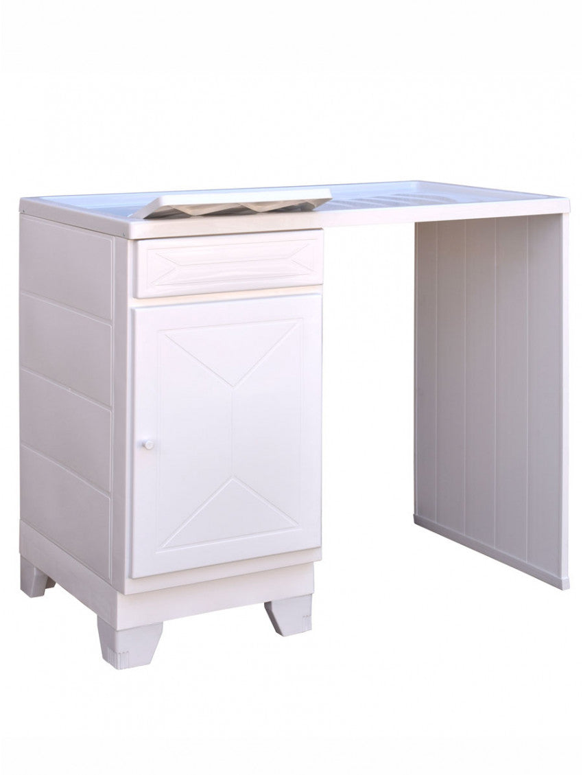 Mobile porta lavatrice con lavatoio, resina bianco, vasca sx 107x60x92cm Iscata