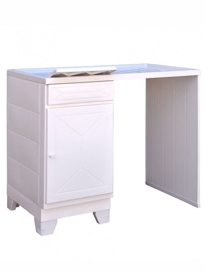 Mobile porta lavatrice con lavatoio, resina bianco, vasca sx 107x60x92cm Iscata