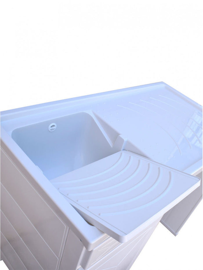 Mobile porta lavatrice con lavatoio, resina bianco, vasca sx 107x60x92cm Iscata