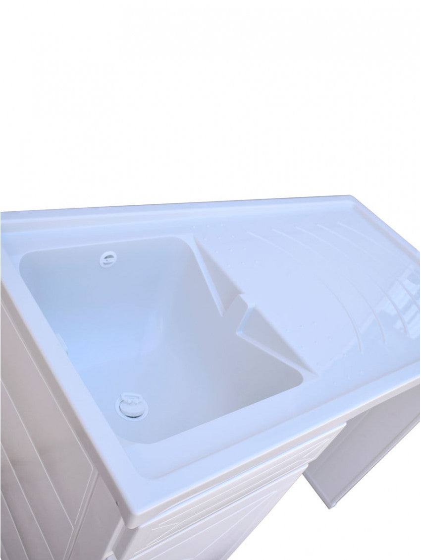 Mobile porta lavatrice con lavatoio, resina bianco, vasca sx 107x60x92cm Iscata