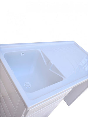 Mobile porta lavatrice con lavatoio, resina bianco, vasca sx 107x60x92cm Iscata