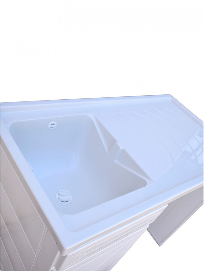 Mobile porta lavatrice con lavatoio, resina bianco, vasca sx 107x60x92cm Iscata