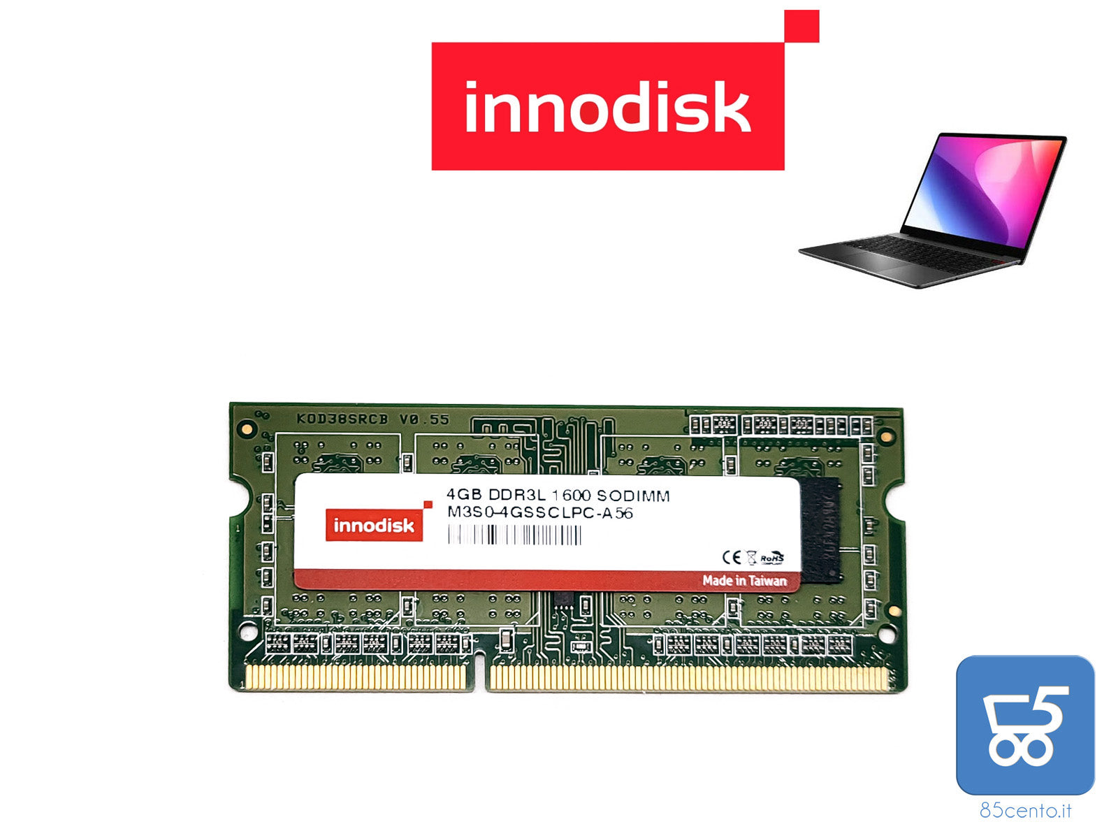 Modulo Banchetto di Memoria RAM da 4GB DDR3L 1600 - 12800 So-Dimm INNODISK SODIMM Espansione Aumento Ram per Notebook Netbook AIO