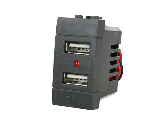 Modulo Caricatore 2 Porte USB 5V 2,1A Nero Compatibile Bticino Living