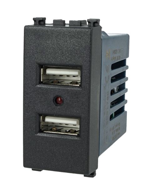 Modulo Caricatore 2 Porte USB 5V 2,1A Nero Compatibile Vimar Arke