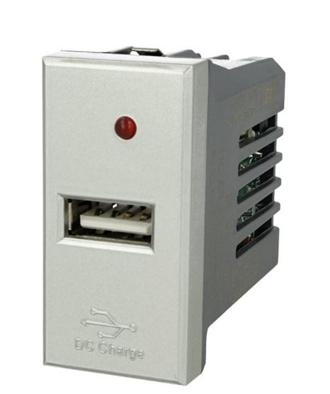 Modulo Caricatore USB 5V 2,1A Grigio Compatibile Bticino Axolute