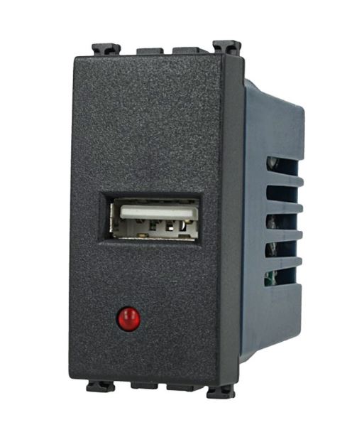 Modulo Caricatore USB 5V 2,1A Nero Compatibile Vimar Arke