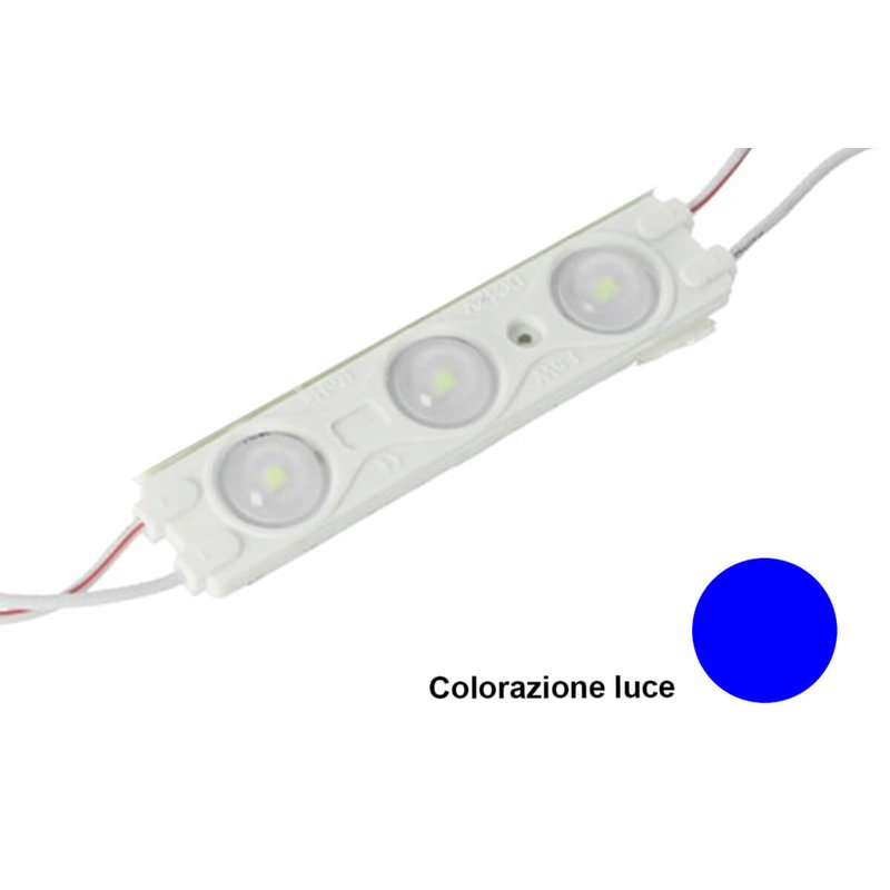 Modulo Mattone LED 3 SMD 2835 Colore Blue 12V IP67 Con Lente Ingrandimento 160 Gradi SKU-5127