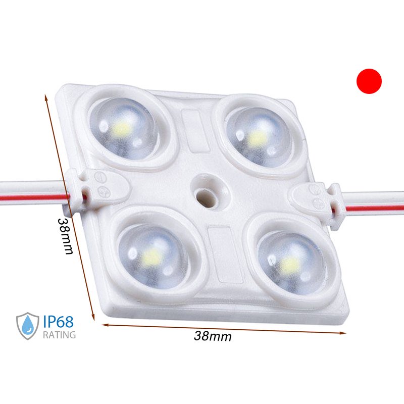 Modulo Mattone LED 4 SMD 2835 Colore Rosso 12V 1,5W IP68 Con Lente Ingrandimento 160 Gradi SKU-5131