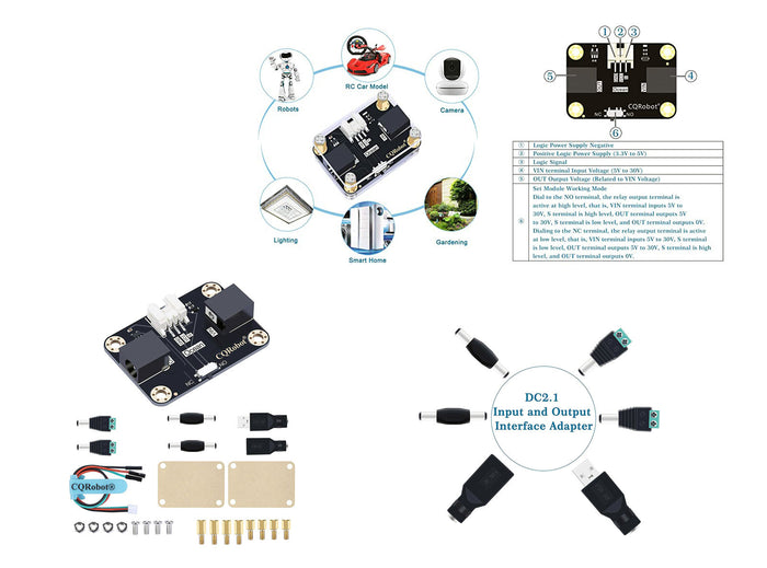 Modulo Relè CQRobot Ocean 5V-30V DC – Interfaccia DC2.1 Compatibile Raspberry Pi, Arduino e Micro:bit per Robotica, Smart Home e Progetti DIY