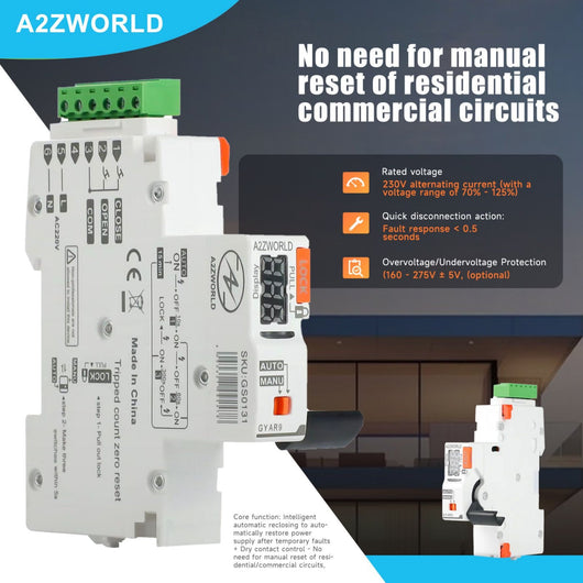Modulo di Riarmo Automatico, 220V 1 Modulo DIN, 3 Tentativi (10s/60s/300s), Contatti Puliti NO per Comando Remoto, Compatibile con Serie PR8NM/PB8H/PN8H/PL8HM/PL8M2