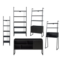 Set Storfjord Composto di Scrivania con Ripiani in Alto Mobile TV e 3 Scaffali a Scala - Nero [en.casa]