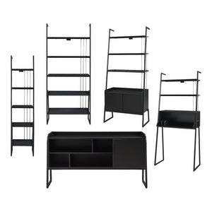 Set Storfjord Composto di Scrivania con Ripiani in Alto Mobile TV e 3 Scaffali a Scala - Nero [en.casa]