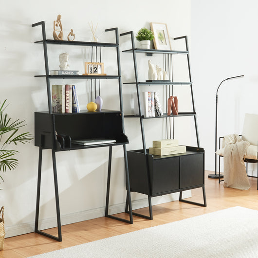 Set Storfjord Composto di Scrivania con Ripiani in Alto e Scaffale con Armadietto - Nero [en.casa]