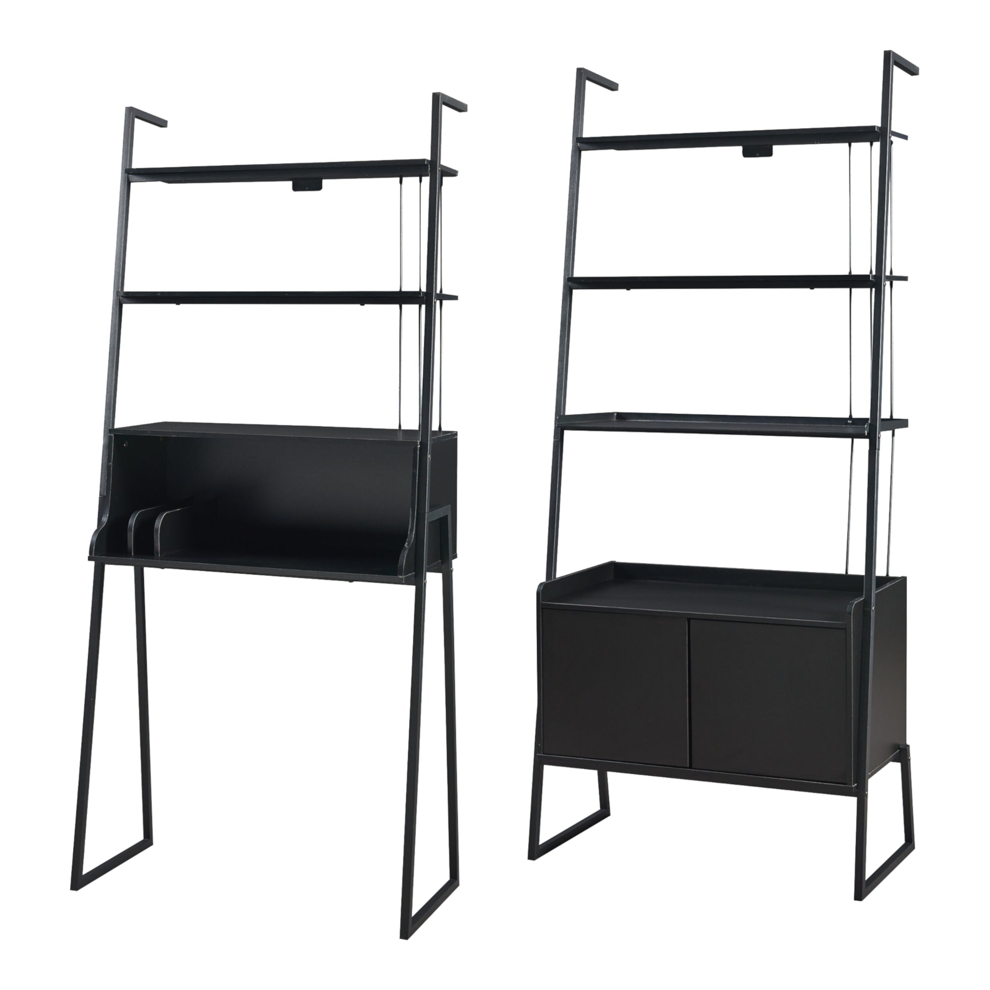 Set Storfjord Composto di Scrivania con Ripiani in Alto e Scaffale con Armadietto - Nero [en.casa]