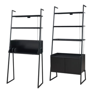 Set Storfjord Composto di Scrivania con Ripiani in Alto e Scaffale con Armadietto - Nero [en.casa]