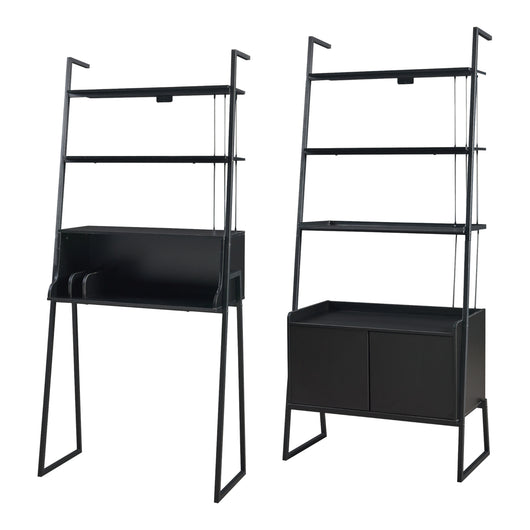 Set Storfjord Composto di Scrivania con Ripiani in Alto e Scaffale con Armadietto - Nero [en.casa]