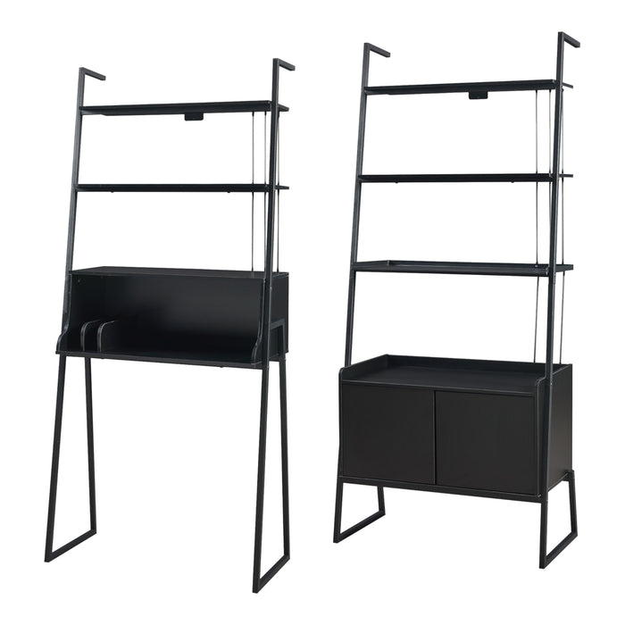 Set Storfjord Composto di Scrivania con Ripiani in Alto e Scaffale con Armadietto - Nero [en.casa]