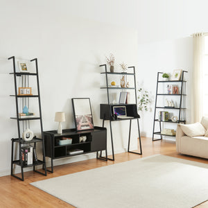 Set Storfjord Composto di Scrivania con Ripiani in Alto Mobile TV e 2 Scaffali a Scala - Nero [en.casa]