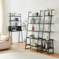 Set Storfjord Composto di Scrivania con Ripiani in Alto e 2 Scaffali a Scala - Nero [en.casa]