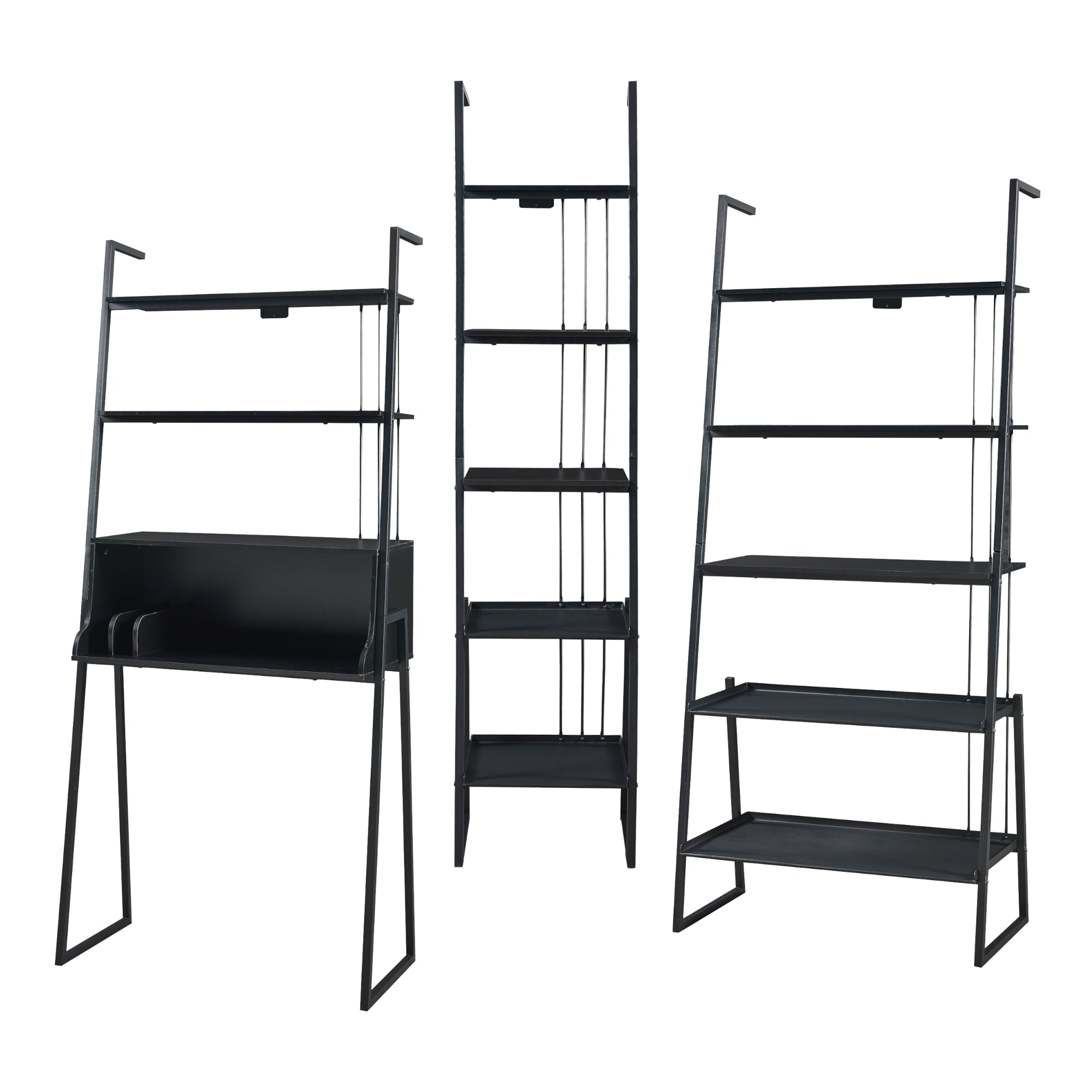 Set Storfjord Composto di Scrivania con Ripiani in Alto e 2 Scaffali a Scala - Nero [en.casa]