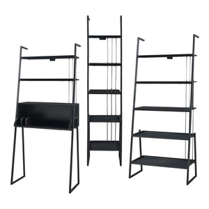 Set Storfjord Composto di Scrivania con Ripiani in Alto e 2 Scaffali a Scala - Nero [en.casa]