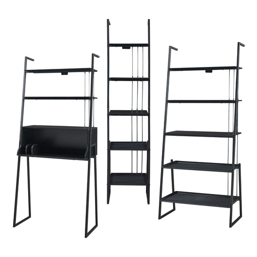 Set Storfjord Composto di Scrivania con Ripiani in Alto e 2 Scaffali a Scala - Nero [en.casa]