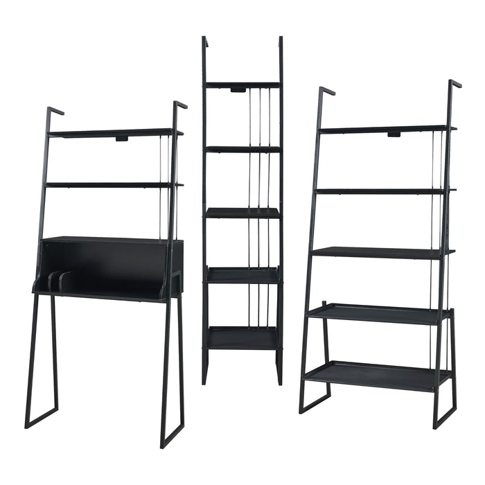 Set Storfjord Composto di Scrivania con Ripiani in Alto e 2 Scaffali a Scala - Nero [en.casa]