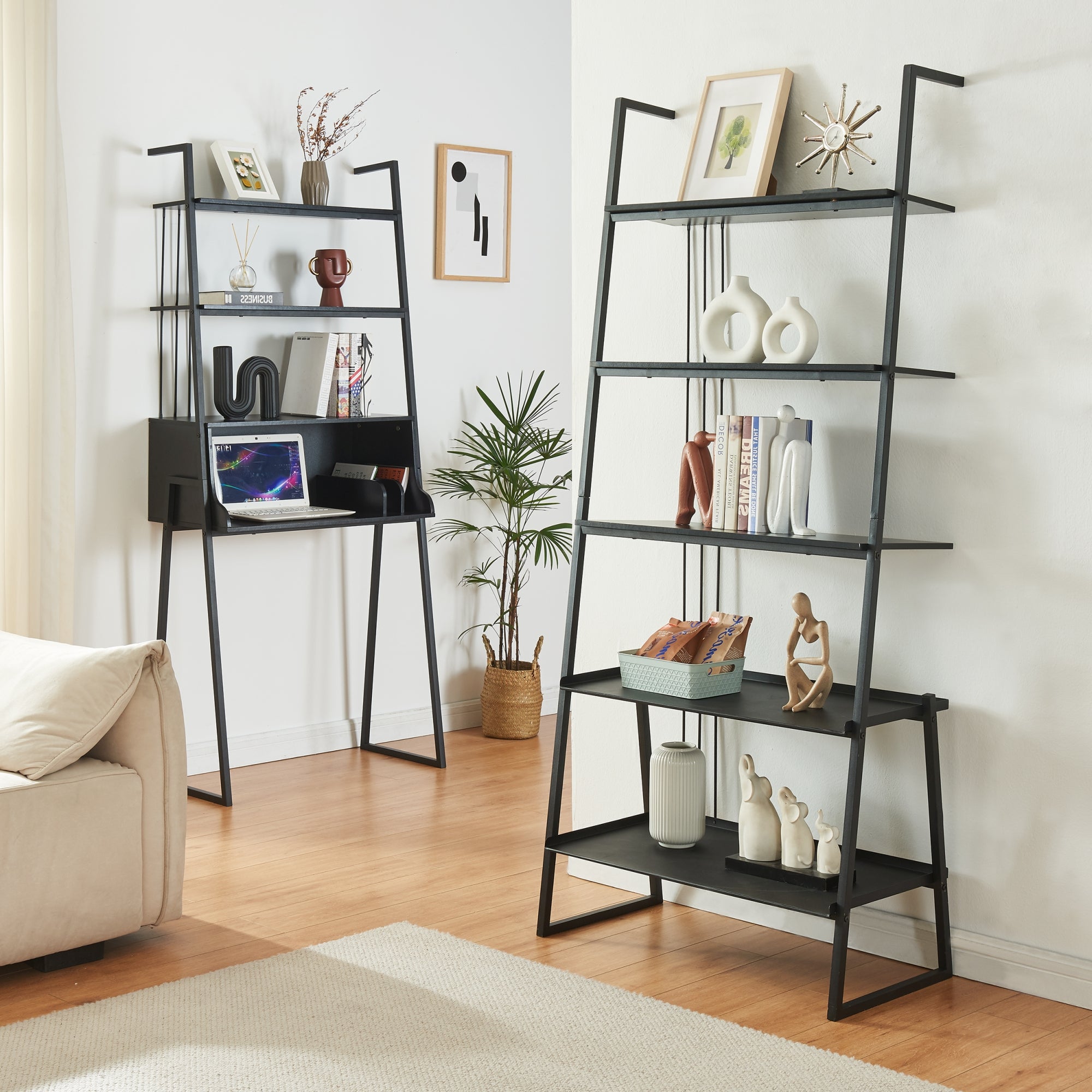 Set Storfjord Composto di Scrivania con Ripiani in Alto e Scaffale da Terra - Nero [en.casa]