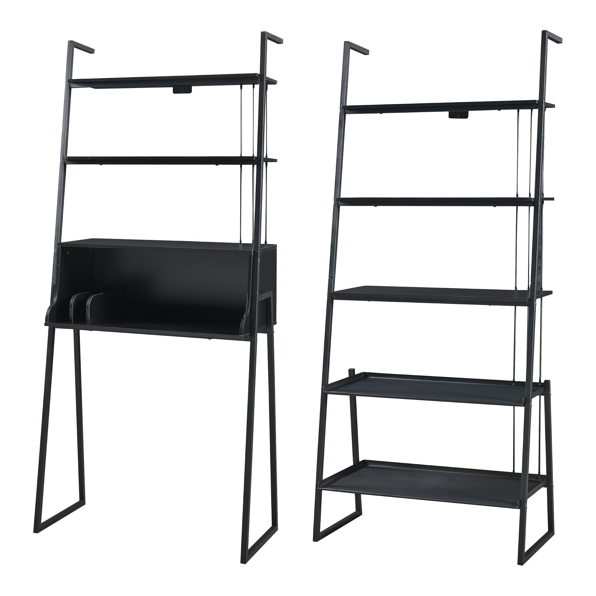 Set Storfjord Composto di Scrivania con Ripiani in Alto e Scaffale da Terra - Nero [en.casa]