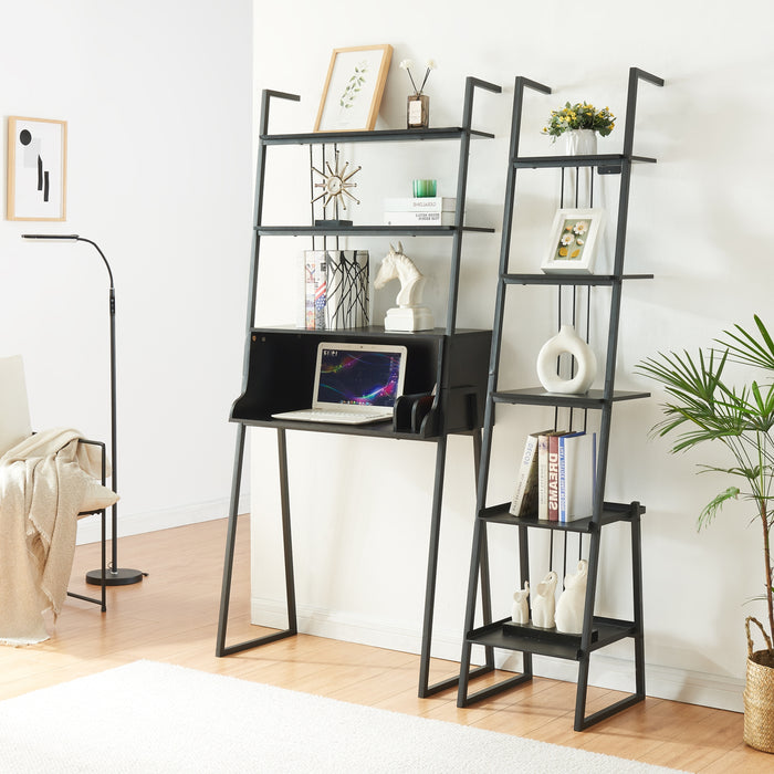 Set Storfjord Composto di Scrivania con Ripiani in Alto e Scaffale Stretto da Terra - Nero [en.casa]