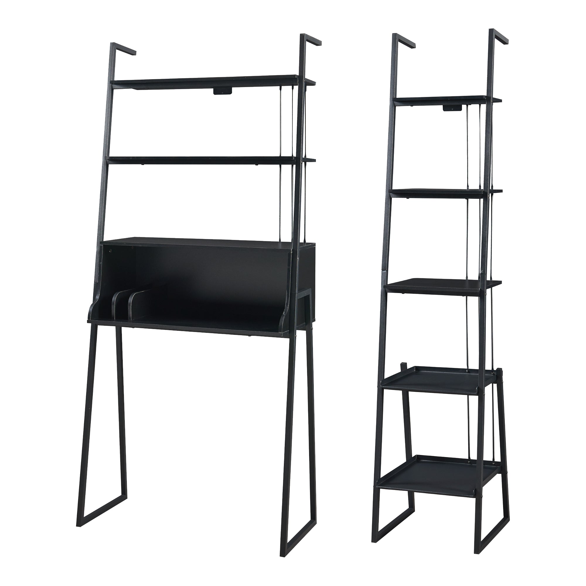 Set Storfjord Composto di Scrivania con Ripiani in Alto e Scaffale Stretto da Terra - Nero [en.casa]