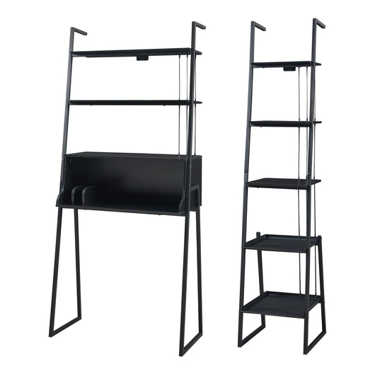 Set Storfjord Composto di Scrivania con Ripiani in Alto e Scaffale Stretto da Terra - Nero [en.casa]