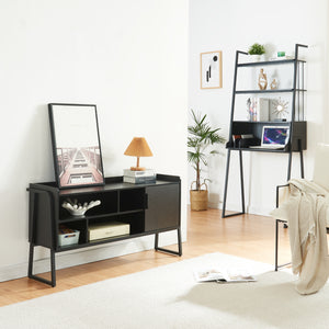 Set Storfjord Composto di Scrivania con Ripiani in Alto Mobile TV - Nero [en.casa]