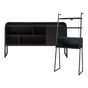 Set Storfjord Composto di Scrivania con Ripiani in Alto Mobile TV - Nero [en.casa]