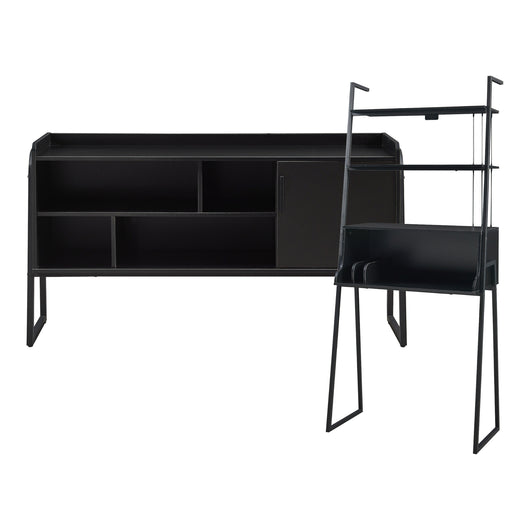 Set Storfjord Composto di Scrivania con Ripiani in Alto Mobile TV - Nero [en.casa]