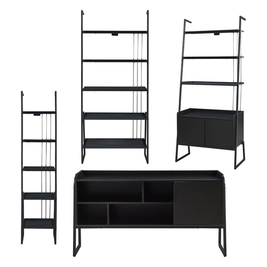 Set Storfjord Composto di Mobile TV 3 Scaffali a Scala - Nero [en.casa]