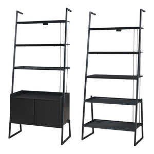 Set Storfjord Composto di Scaffale a 5 Ripiani e Scaffale con Armadietto - Nero [en.casa]