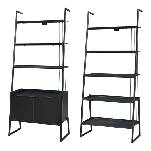 Set Storfjord Composto di Scaffale a 5 Ripiani e Scaffale con Armadietto - Nero [en.casa]