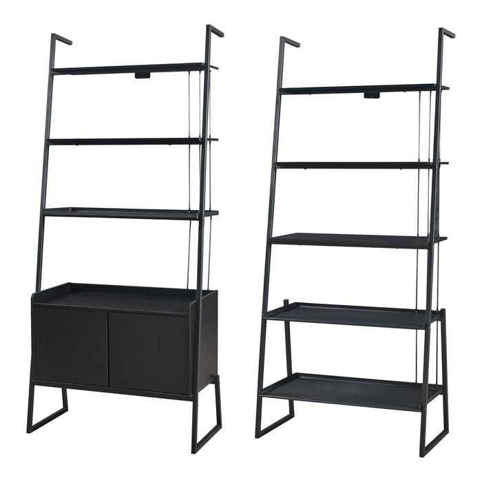 Set Storfjord Composto di Scaffale a 5 Ripiani e Scaffale con Armadietto - Nero [en.casa]