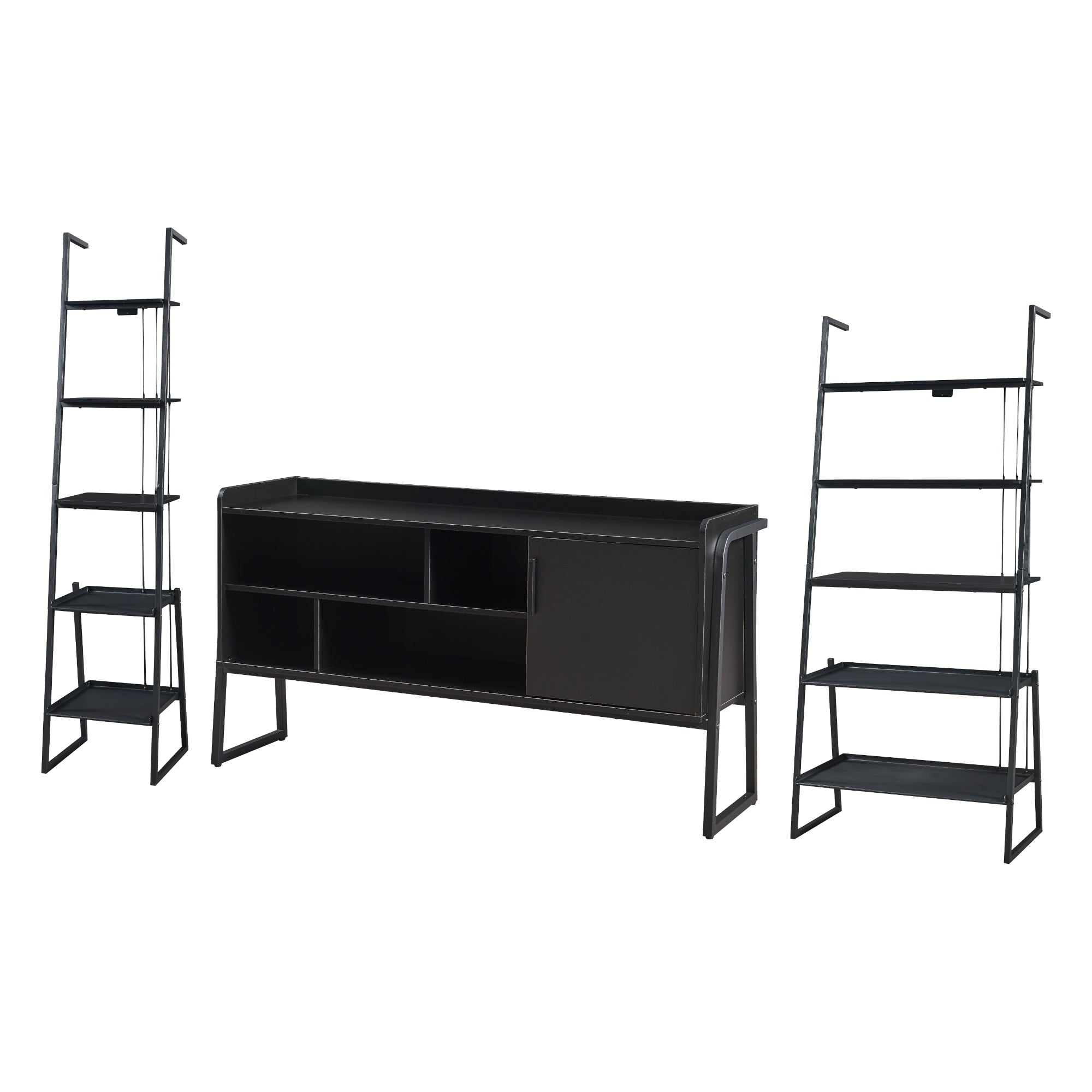 Set Storfjord Composto di Mobile TV e 2 Scaffali a Scala - Nero [en.casa]