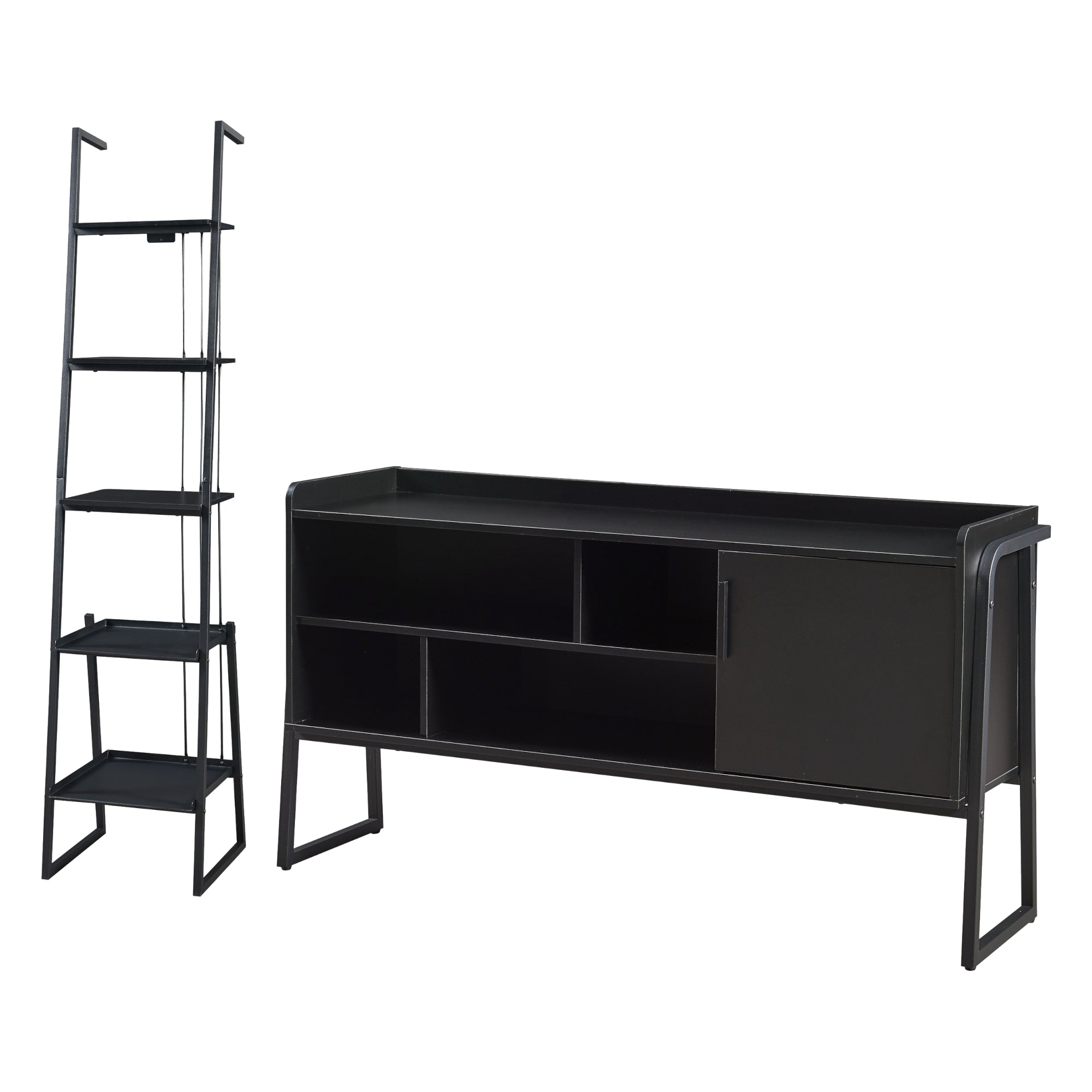Set Storfjord Composto di Mobile TV e Scaffale Stretto a Scala - Nero [en.casa]