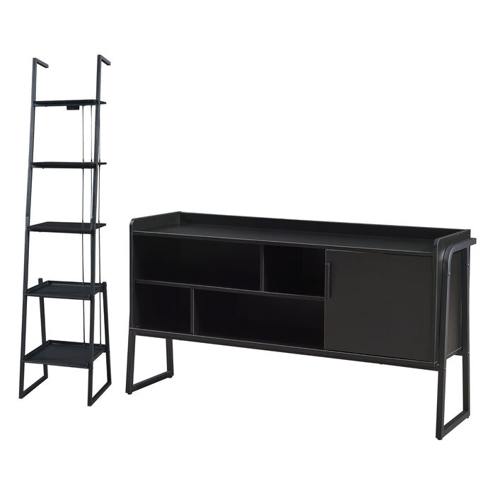 Set Storfjord Composto di Mobile TV e Scaffale Stretto a Scala - Nero [en.casa]