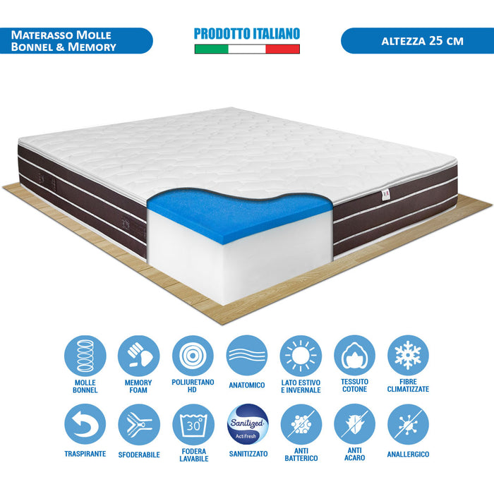 Materasso molle e memory rigido matrimoniale 160x190 H25 sfoderabile lato estate/inverno - Comprarredo