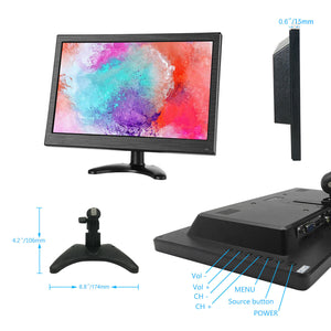 Monitor HDMI VGA Schermo LCD TFT 13.3" POLLICI 1080p Altoparlante BNC USB RCA