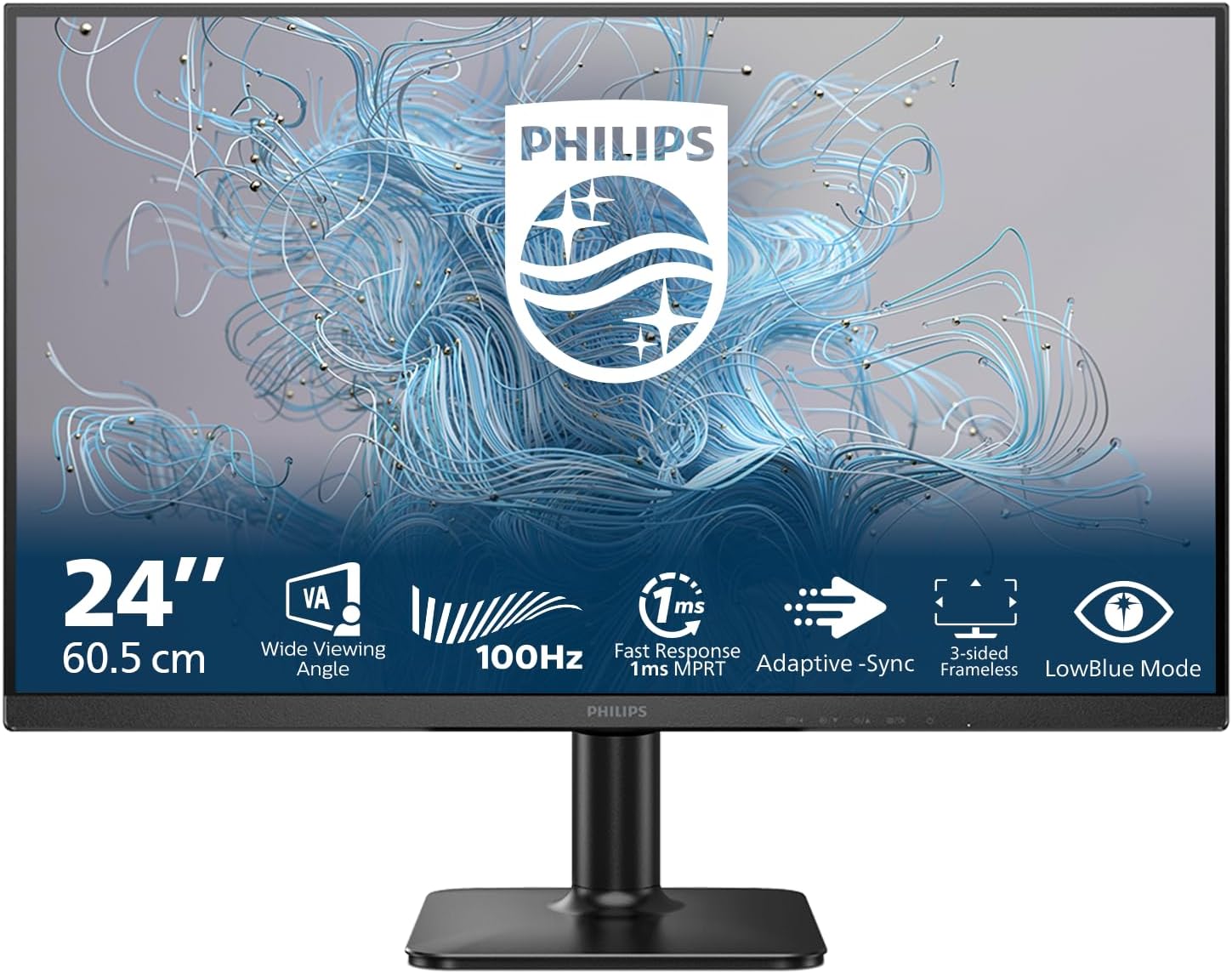 Monitor Philips 23,8″ Full HD VA 100 Hz per Ufficio, Smart Working e Home Entertainment – modello 24E2N1100LB/00 Flicker-Free, LowBlue Mode, Adaptive Sync, HDMI & VGA