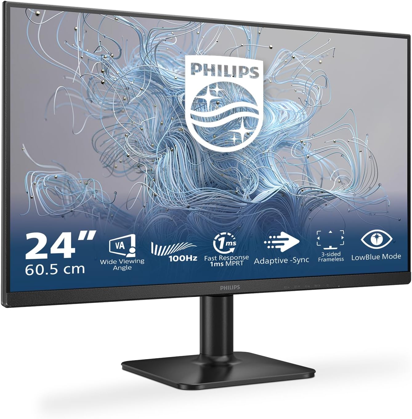 Monitor Philips 23,8″ Full HD VA 100 Hz per Ufficio, Smart Working e Home Entertainment – modello 24E2N1100LB/00 Flicker-Free, LowBlue Mode, Adaptive Sync, HDMI & VGA