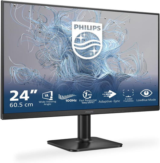 Monitor Philips 23,8″ Full HD VA 100 Hz per Ufficio, Smart Working e Home Entertainment – modello 24E2N1100LB/00 Flicker-Free, LowBlue Mode, Adaptive Sync, HDMI & VGA