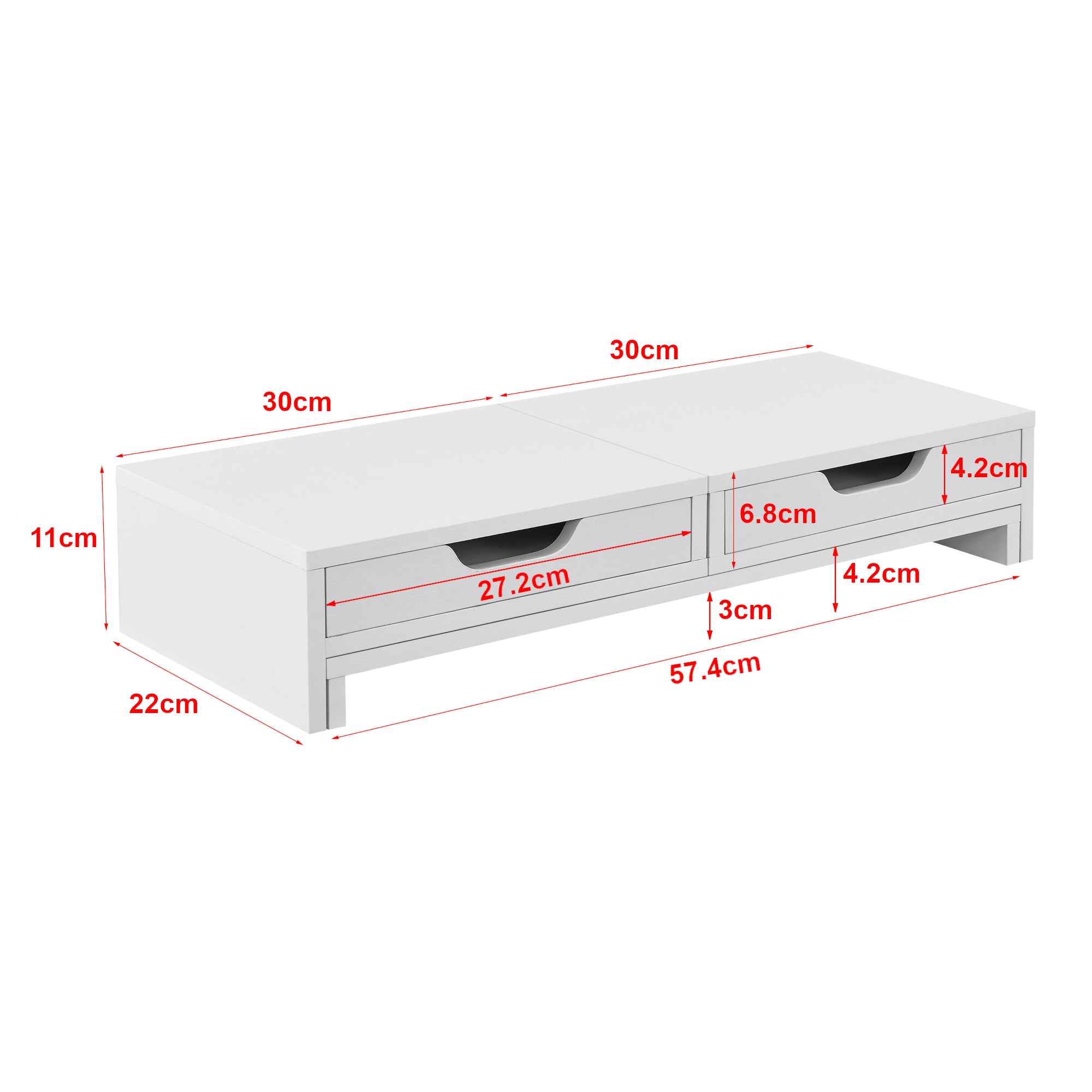 Supporto di Rialzo Monitor 'Marttila' Stand per 2 Schermi - Base con Cassetti - Bianco [en.casa]